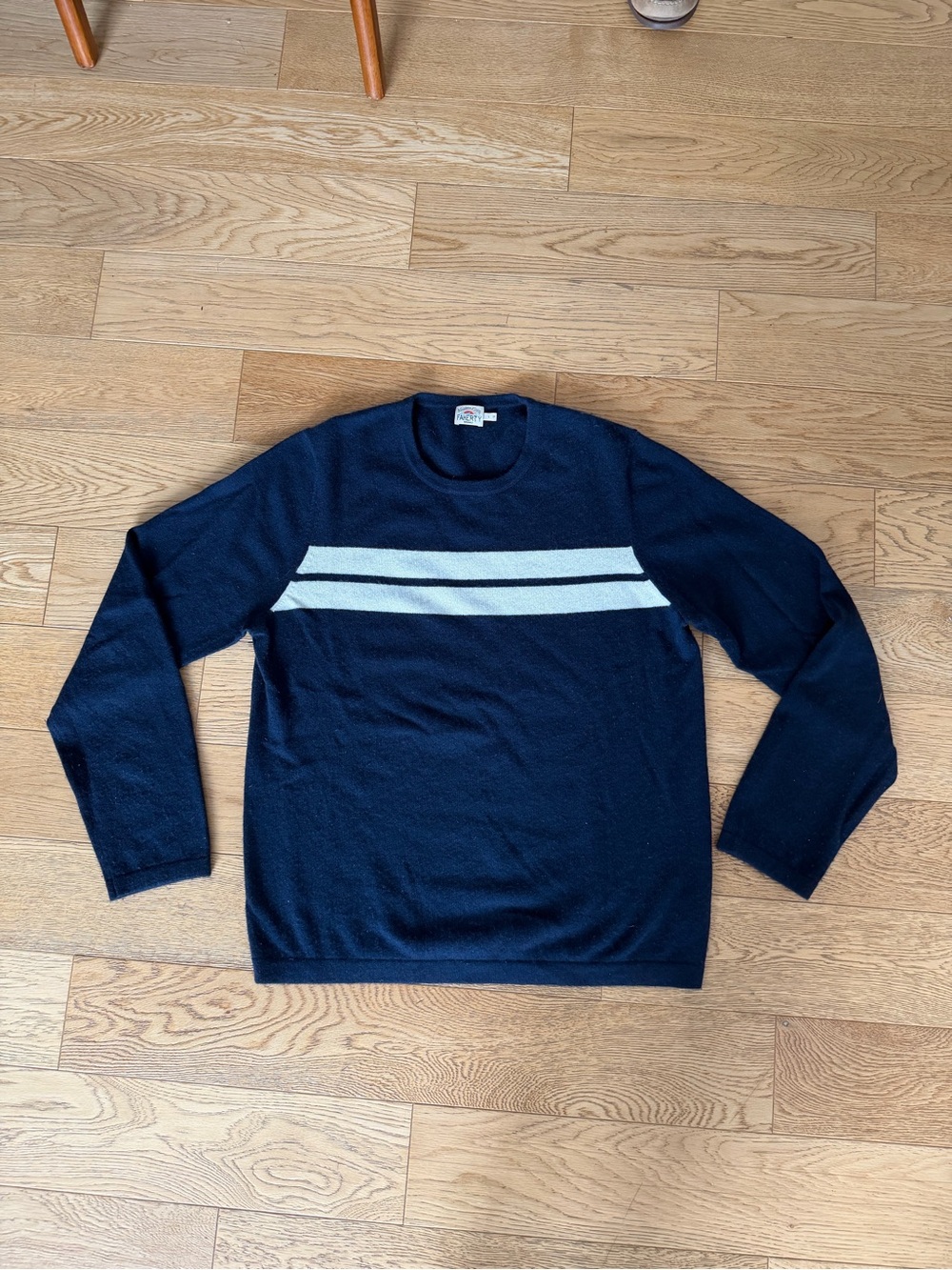 Faherty Navy Stripe Rugby Sweater 100% Cashmere Preppy Nautical Style Hamptons